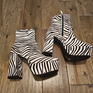 Zebra Print Platform Ankle Boots